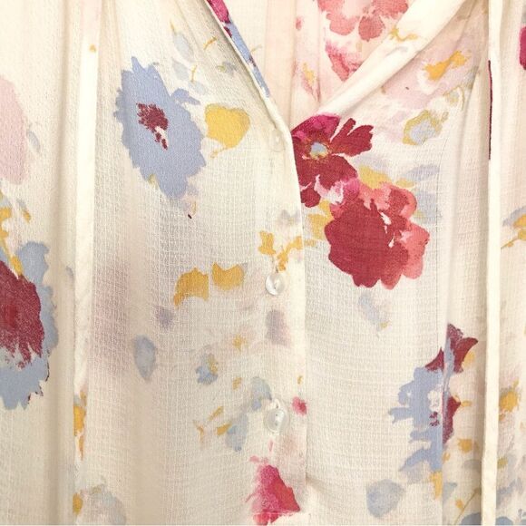 Lucky Brand Major Floral Cream Boho Peasant Festival Blouse - Picture 7 of 16